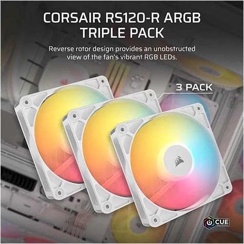 Corsair RS120-R ARGB 120mm White PWM Reverse Cabinet Fan (Triple Pack)